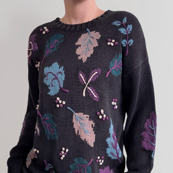 Vintage AOP Art To Wear Sweater Sz M Cabincore Grandma Cottagecore Cozy Fall - Picture 4 of 10